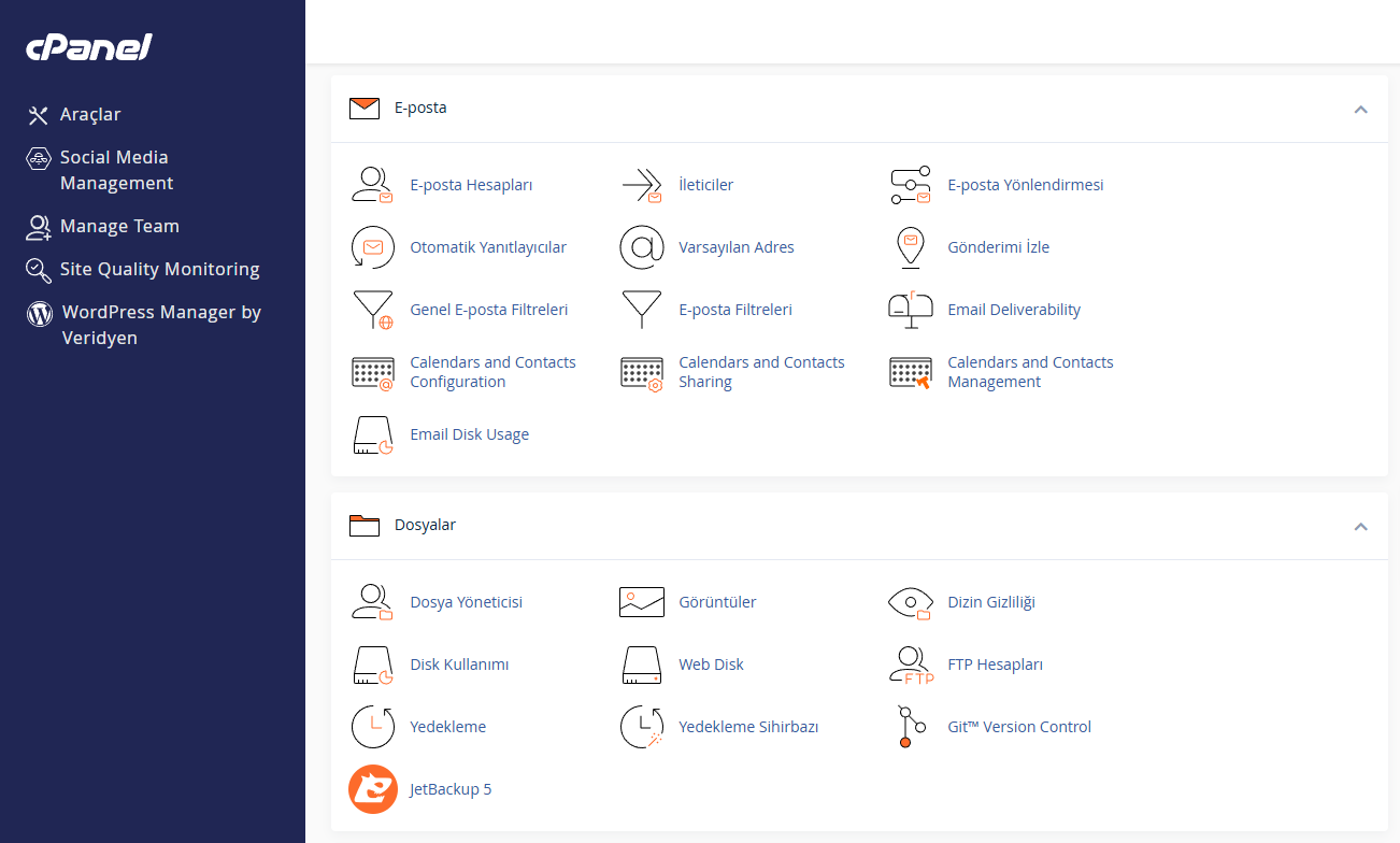 Wordpress İçin Cpanel Anasayfa