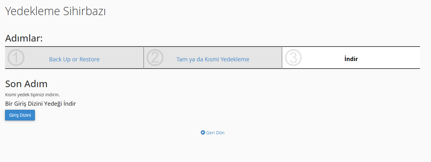 Wordpress Yedek Alma İşlemi İçin Cpanel Giriş Dizini