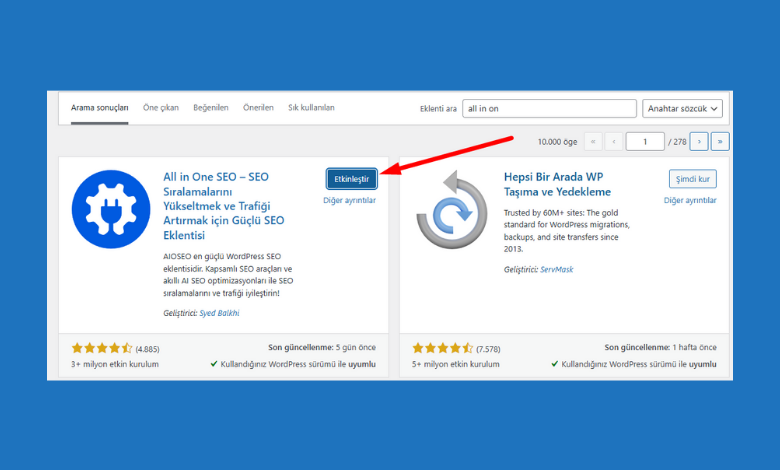 Wordpress Kurulan Eklentiyi Etkinleştirme